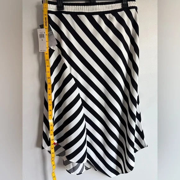 NWT LRL Ralph Lauren Black Label Sz 10 Black & White Striped Asymmetrical Skirt